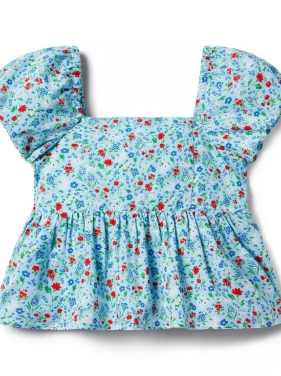 Janie and Jack Other - Janie and Jack Light Blue Floral Puff-Sleeve Top size 3